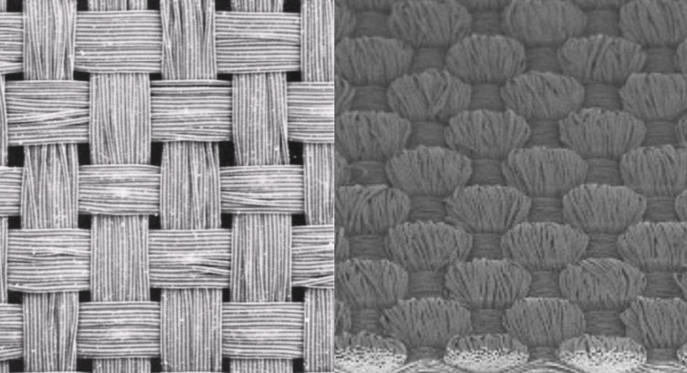 図13.一般織物(左)と高密度織物(右)の外観例