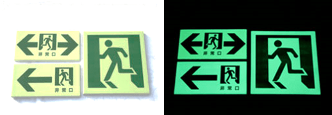Evacuation signs using phosphorescence material